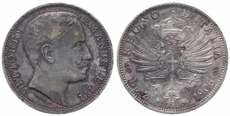 Vittorio Emanuele III (1900-1943) 2 Lire "Aquila Sabauda" 1906 - Ag
qSPL