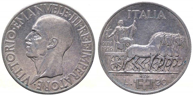 Vittorio Emanuele III (1900-1943) 20 Lire "Impero" 1936 XIV - (R) RARA - Ag 
n....