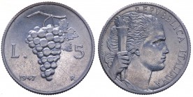 Monetazione in Lire (1946-2001) 5 Lire 1947 "Uva" - Tiratura 16.500 esemplari - Roma - (RR) MOLTO RARA - Italma
qFDC