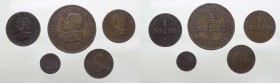 Lotto n.5 Monete Pio IX - 1 Centesimi 1867 - 1/2 soldo 1867 - 1 soldo 1867 - 1 Soldo 1867 - 4 Soldi 1868 - Cu
med.BB+