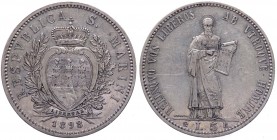Vecchia Monetazione (1864-1938) 5 Lire 1898 - (R) RARA - Ag
SPL