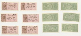 Lotto n.6 banconote da 1 lira di cui n.5 consecutive
n.a.