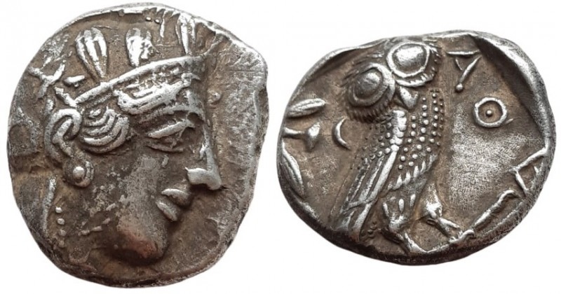 Tetradrachm
Attica. Athens. c. 454-404 BC, Helmeted head of Athena right, with ...