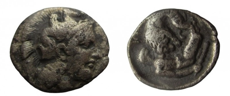 Diobol AR
Lucania. Herakleia c. 433-330 BC, Head of Athena to right, wearing At...