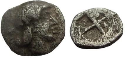 Tetartemorion
Ionia, Kolophon. c.500-450 BC. AR Tetartemorion Laureate head of ...