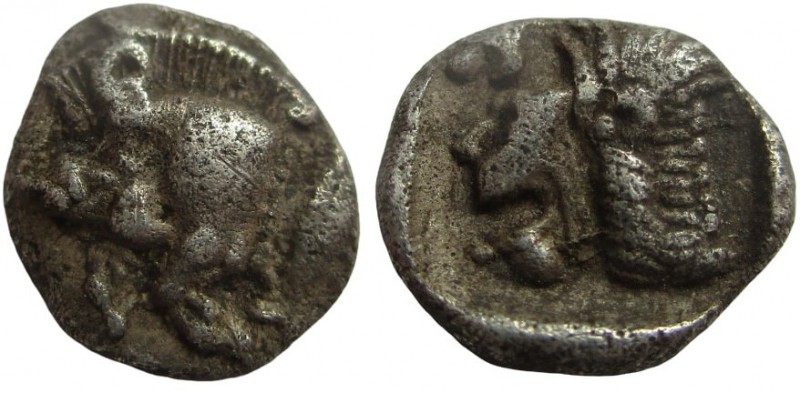 Hemiobol AR
Mysia, Kyzikos. c. 450-400 BC, Forepart of boar left with tall mane...