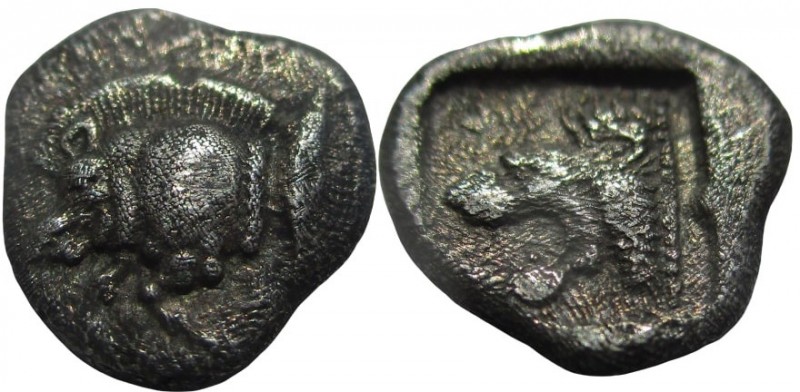 Hemiobol AR
Mysia, Kyzikos. c.450-400 BC, Forepart of boar left; to right, tunn...