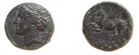 Bronze Æ
Sicily. Syracuse. Hieron II (275-215 BC), Head of Arethusa left, hair in sphendone, torch behind / [Ι]ΕΡΩΝ[ΟΣ], Pegasos flying left. Very fi...