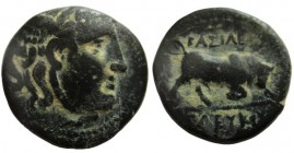 Bronze Æ
Seleukid Kingdom. Seleukos I Nikator (312-281 BC). Sardes. Winged head of Medusa right / BAΣIΛEΩΣ / ΣΕΛΕΥΚOY. Bull butting right. Control: m...