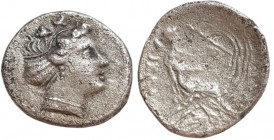 Tetrobol AR
Euboia, Histiaia, 3rd-2nd centuries BC., Wreathed head of the nymph Histiaia r. R / Nymph seated r. on stern of galley; wing on side of s...
