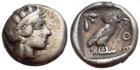 Drachm AR
Attica. Athens, c. 465-454 BC, Head of Athena right, in crested Attic helmet / Owl standing to right with head facing, ?T? before; all with...