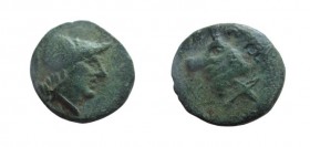 Bronze Æ
Mysia, Pergamon, c. 310-282 BC, Helmeted head of Athena r. / Bull’s head l.
13 mm, 2,40 g
