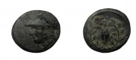 Bronze Æ
Aeolis. Elaia c. 340 - 275 B.C., head of Athena left in Corinthian helmet / Ε − Λ either side of grain kernel, the whole within olive wreath...