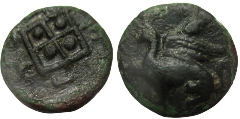 Bronze Æ
Thrace, Abdera, c. 425-350 BC, Griffin seated to left / linear square ...