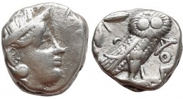 Obol AR
Mysia. Lampsakos, Janiform female head / Helmeted head of Pallas-Athena left
13 mm, 1,29 g