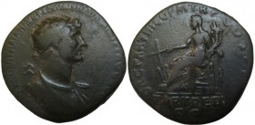 Dupondius Æ
Struck 113 A.D. in Rome, Trajan (98-117), Radiate and draped bust right / Fortuna seated left with rudder and cornucopiae, FORTVNA REDVCI...