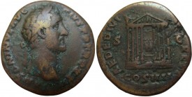 Sestertius Æ
Antoninus Pius (138-161) Rome, 146 A. D., ANTONINVS AVG PIVS P P TR P XXII / AEDE DIVI AUG. REST.COS IIII / S-C
31 mm, 25,40 g
RIC 998...
