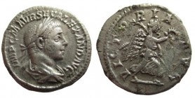 Denarius AR
Severus Alexander (222-235) Antioch. IMP SEV ALEXAND AVG, laureate, draped and cuirassed bust right / VICTORIA AVG, Victory advancing rig...