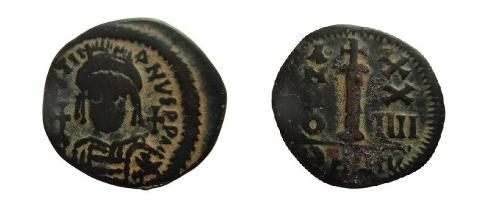 Nummi AE, Justinian I (527-565), Theoupolis (Antioch) mint, 4th officina. Dated ...