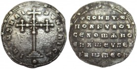 Miliaresion AR
Constantine VII, with Romanus I, Constantinople, AD 945-959. IhSVS XRISTVS NICA, cross crosslet on three steps, X at centre; small glo...
