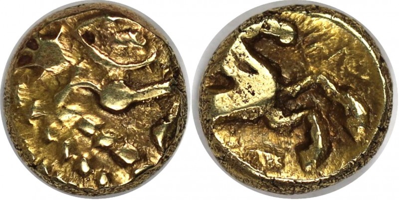 Keltische Münzen, BELGICA. BELLOVACI. AV-1/4 Stater 60-25 v. Chr, 1,48 g. Stilis...