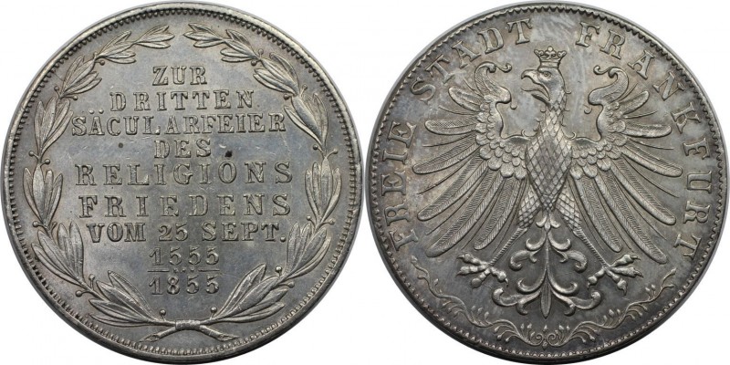 Altdeutsche Münzen und Medaillen, FRANKFURT - STADT. Doppelgulden 1855, "3. Säcu...