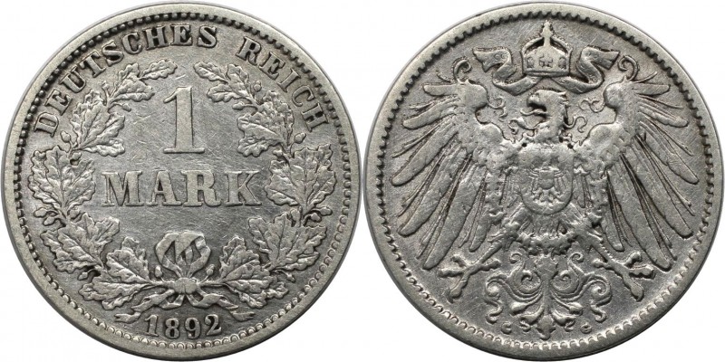 Deutsche Münzen und Medaillen ab 1871, REICHSKLEINMÜNZEN. 1 Mark 1892 G, Silber....