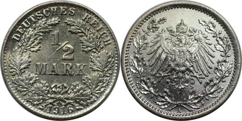 Deutsche Münzen und Medaillen ab 1871, REICHSKLEINMÜNZEN. 1/2 Mark 1916 A, Silbe...