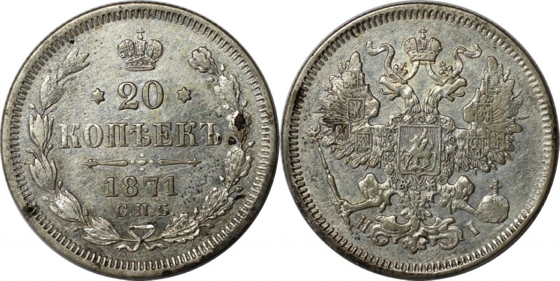 Russische Münzen und Medaillen, Alexander II. (1854-1881), Silber. 20 Kopeken 18...