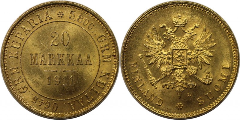 Russische Münzen und Medaillen, Nikolaus II. (1894-1918), Finnland. 20 Markkaa 1...