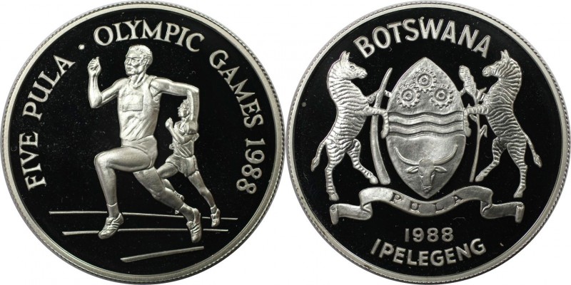 Weltmünzen und Medaillen, Botswana. "1988 Sommerolympiade". 5 Pula 1988, Silber....