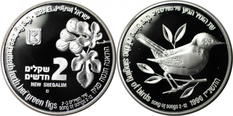 Weltmünzen und Medaillen, Israel. Wildleben - Nachtigall. 2 New Sheqalim 1996, S...