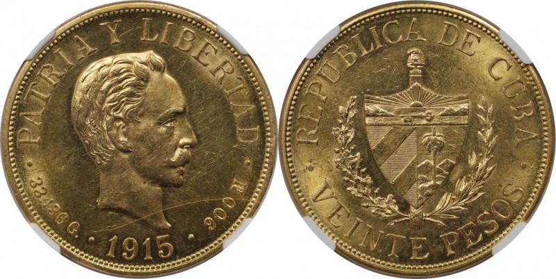 Weltmünzen und Medaillen, Kuba / Cuba. Jose Marti. 20 Pesos 1915, 0.900 Gold. 33...