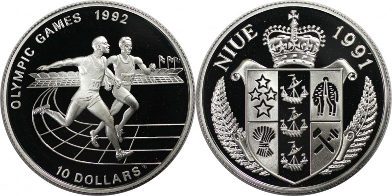 Weltmünzen und Medaillen, Niue."Sommerolympiade 1992". 10 Dollars 1991, Silber. ...