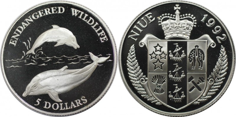 Weltmünzen und Medaillen, Niue. Endanggered Wildlife - Delphin. 5 Dollars 1992, ...