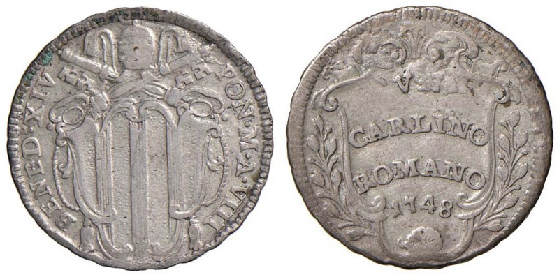 Roma – Benedetto XIV (1740-1758) - Un Carlino Romano 1748 An. VIII - Munt. 154A ...