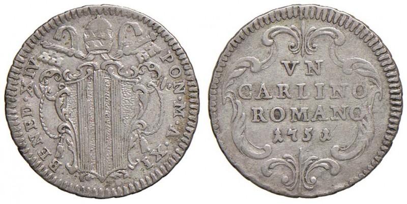 Roma – Benedetto XIV (1740-1758) - Un Carlino Romano 1751 An. XI - Munt. 156C RR...