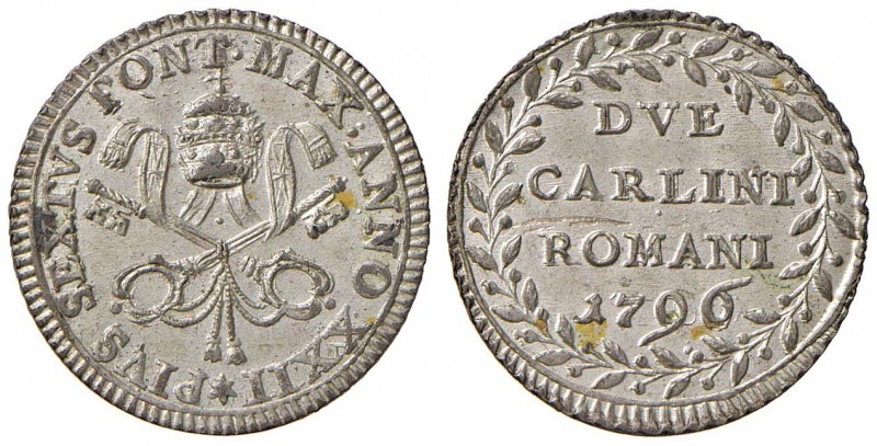 Roma – Pio VI (1775-1799) - Due Carlini Romani 1796 An. XXII - Munt. 82 R
Graffi...