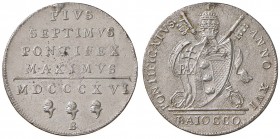 Roma – Pio VII (1800-1823) - Baiocco 1816 - Gig. 58 C
Appiccagnolo rimosso, argentato.
SPL
