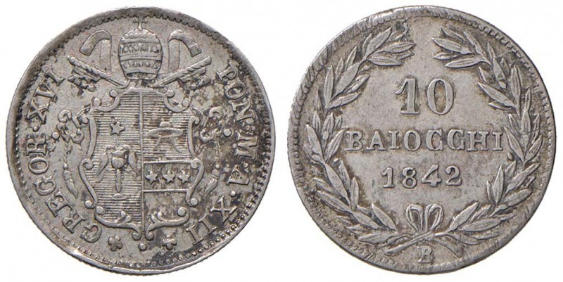 Bologna – Gregorio XVI (1831-1846) - 10 Baiocchi 1842 An. XII - Gig. 130 RR
BB