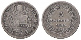 Bologna – Gregorio XVI (1831-1846) - 5 Baiocchi 1836 An. VI - Gig. 135 C
BB