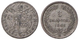 Bologna – Gregorio XVI (1831-1846) - 5 Baiocchi 1845 An. XV - Gig. 151A R
BB