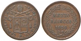 Bologna – Gregorio XVI (1831-1846) - Mezzo Baiocco 1839 An. IX - Gig. 197 C
BB