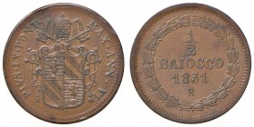 Roma – Pio IX (1846-1870) - 1/2 Baiocco 1851 An. VI - Gig. 253 C
Colpetto.
BB+