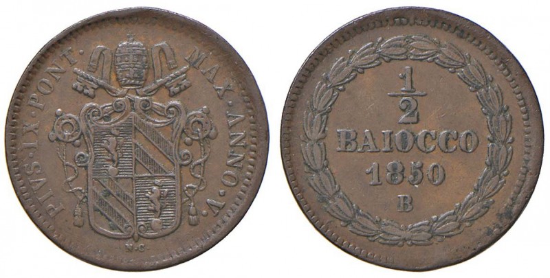 Bologna – Pio IX (1846-1870) - 1/2 Baiocco 1850 An. V - Gig. 248 C
BB+