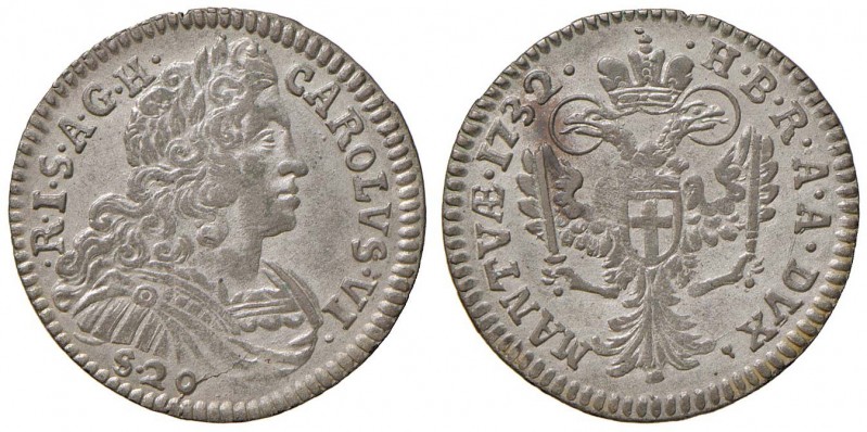 Mantova – Carlo VI (1708-1740) - 20 Soldi 1732 - Mir. 752/2 NC
SPL+/qFDC