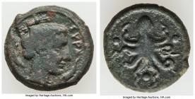 SICILY. Syracuse. Second Democracy (466-406 BC). AE tetrantes or tetras (17mm, 4.05 gm, 10h). Fine. Ca. 425 BC. ΣYPA, head of Arethusa right, hair tie...