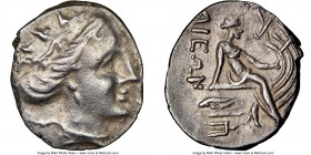 EUBOEA. Histiaea. Ca. 3rd-2nd centuries BC. AR tetrobol (15mm, 11h). NGC Choice XF. Head of nymph right, wearing vine-leaf crown, earring and necklace...