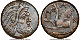 CIMMERIAN BOSPORUS. Panticapaeum. 4th century BC. AE (20mm, 11h). NGC Choice VF. Head of bearded Pan right / Π-A-N, forepart of griffin left, sturgeon...