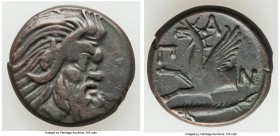 CIMMERIAN BOSPORUS. Panticapaeum. 4th century BC. AE (21mm, 7.19 gm, 5h). VF. Head of bearded Pan right / Π-A-N, forepart of griffin left, sturgeon le...